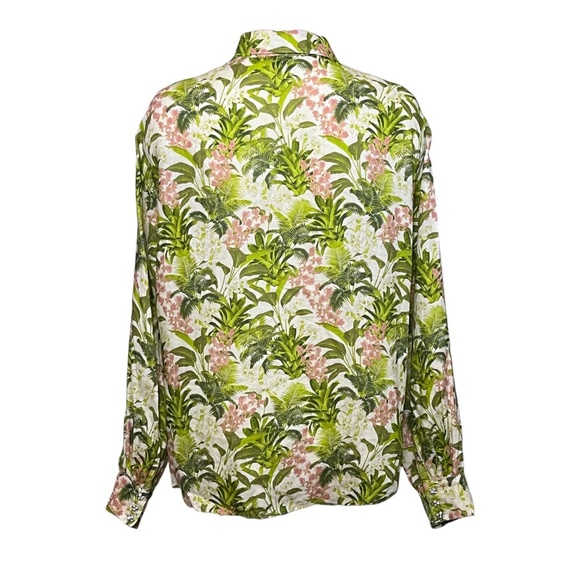 Cami NYC Belkis Shirt Crystal Embellished Buttons Linen Floral Tropical Top sz L - Picture 6 of 13